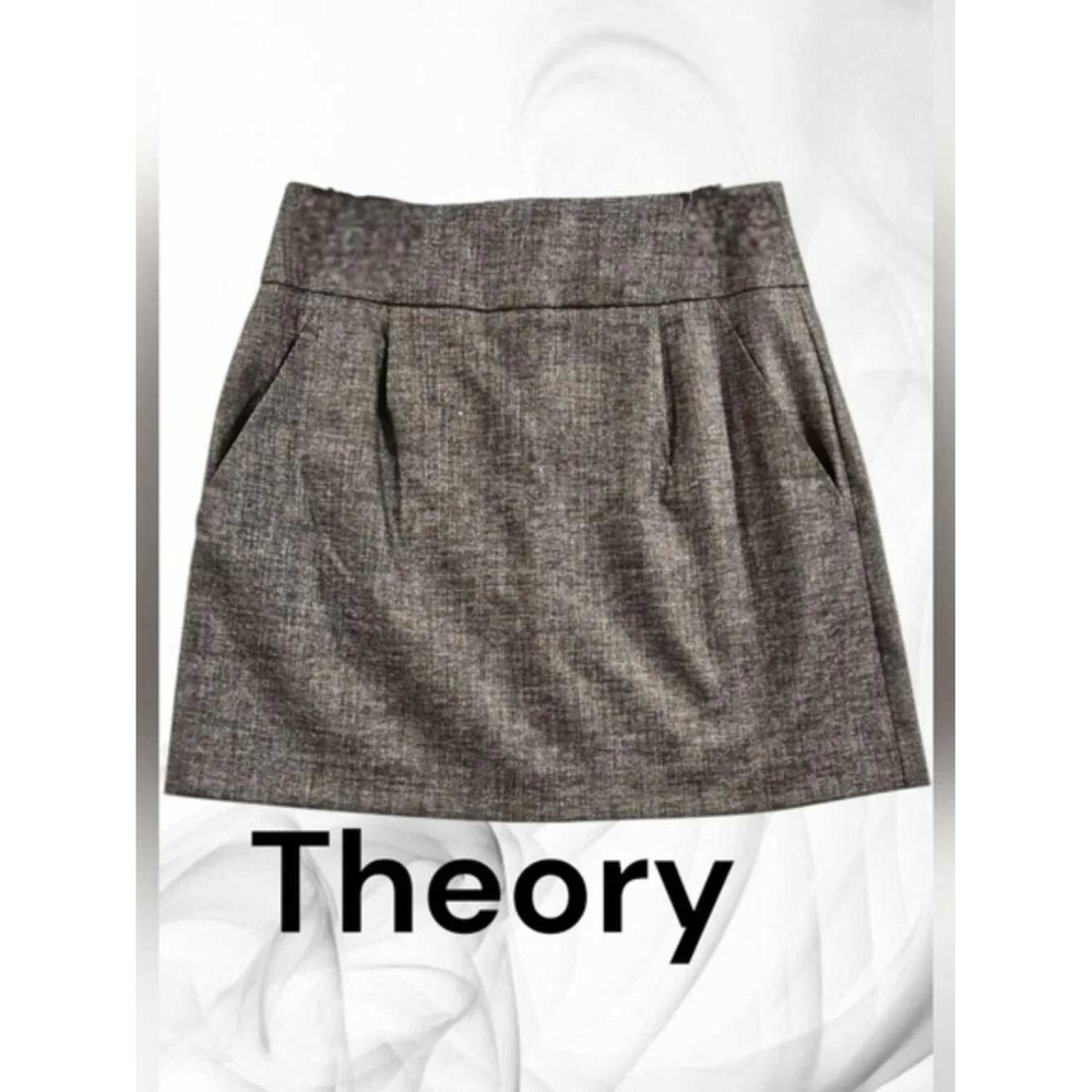Theory Grey Wool Blend Pleated Mini Skirt with Pockets Size 12 Made in USA